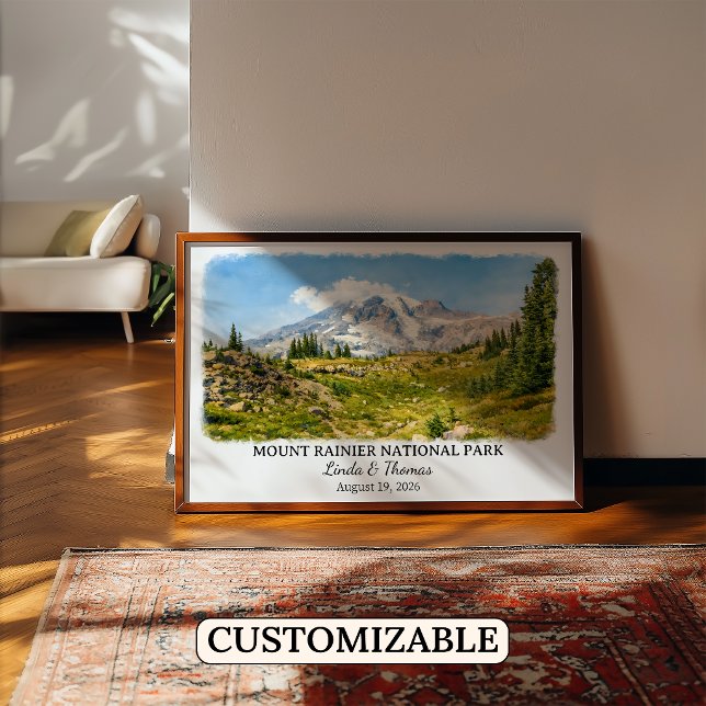Póster Parque Nacional Mount Rainier Washington Acuarela (Subido por el creador)