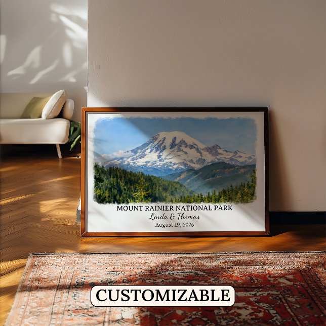 Póster Parque Nacional Mount Rainier Washington Acuarela (Subido por el creador)