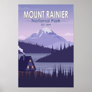 Póster Parque Nacional Mount Rainier Washington Cabaña Re