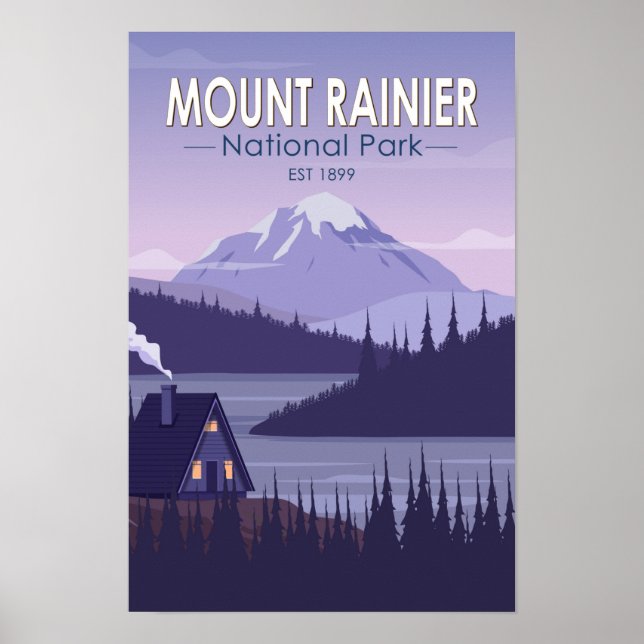 Póster Parque Nacional Mount Rainier Washington Cabaña Re (Frente)