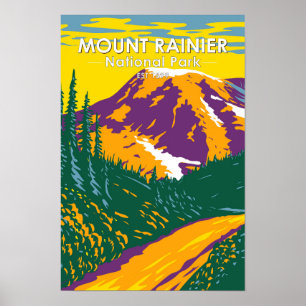 Póster Parque Nacional Mount Rainier Washington Retro