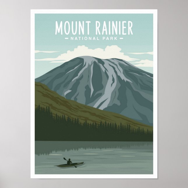 Póster Parque Nacional Mount Rainier Washington Viajes (Frente)