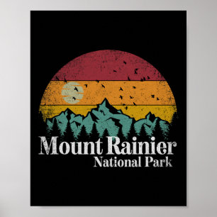 Póster Parque Nacional Mt Mount Rainier Estilo Retro Cami