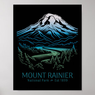 Póster Parque Nacional Mt. Rainier Senderismo Camping Mon