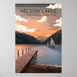 Póster Parque Nacional Nelson Lakes Nueva Zelanda Viajes