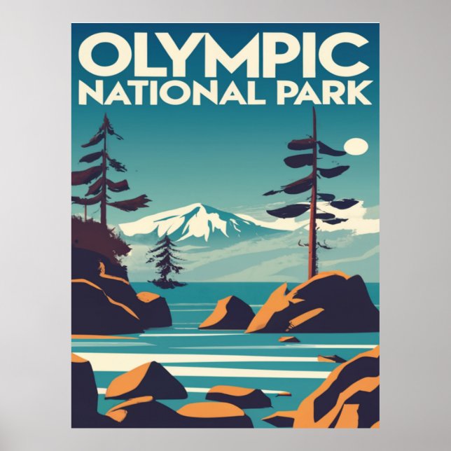 Póster Parque nacional olímpico Playa Rocky de Washington (Frente)
