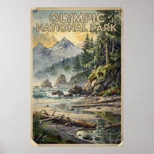 Póster Parque Nacional Olímpico Viaje Vintage
