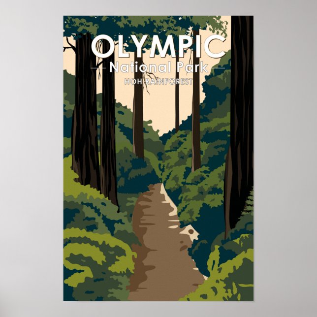 Póster Parque Nacional Olympic Hoh Bosque Lluvioso Vintag (Frente)