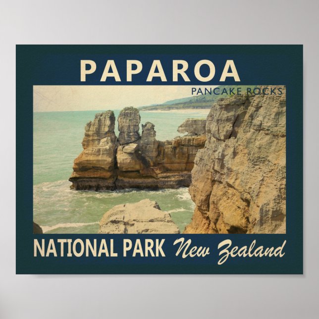 Póster Parque nacional Paparoa Nueva Zelanda Vintage (Frente)