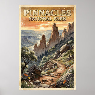 Póster Parque Nacional Pinnacles al estilo acuarela Retro