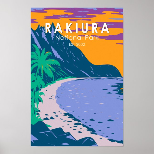 Póster Parque nacional Rakiura Nueva Zelanda Vintage (Frente)