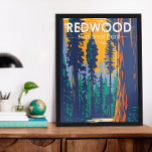 Póster Parque nacional Redwood<br><div class="desc">Diseño de ilustraciones vectoriales de secuoya. El parque protege amplias praderas,  bosques de roble,  ríos salvajes y 65 km de costa escarpada.</div>