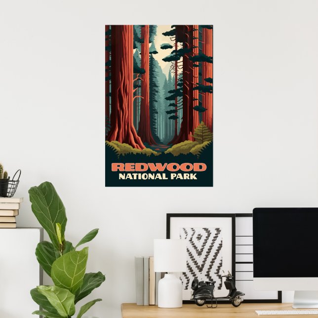 Póster Parque nacional Redwood Árboles de California (Oficina en casa)