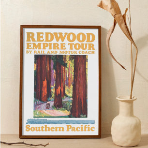 Póster Parque Nacional Redwood Empire Tour Vintage Retro
