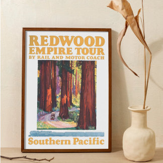 Póster Parque Nacional Redwood Empire Tour Vintage Retro