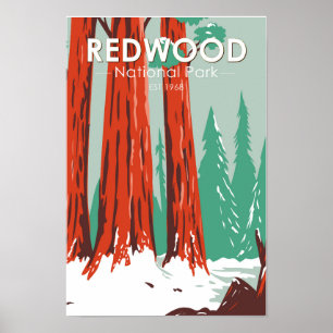 Póster Parque Nacional Redwood en Winter California Vinta