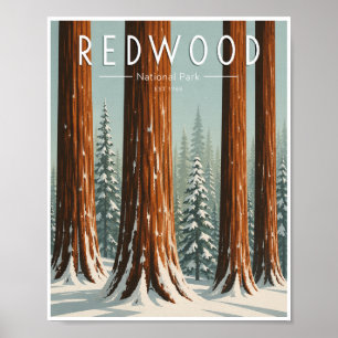 Póster Parque Nacional Redwood Invernal Vintage Viaje