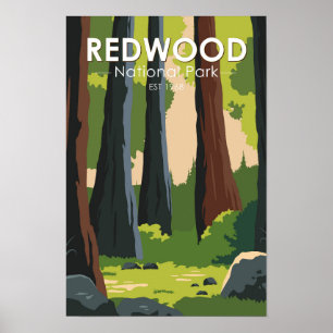 Póster Parque Nacional Redwood Minimal Vintage