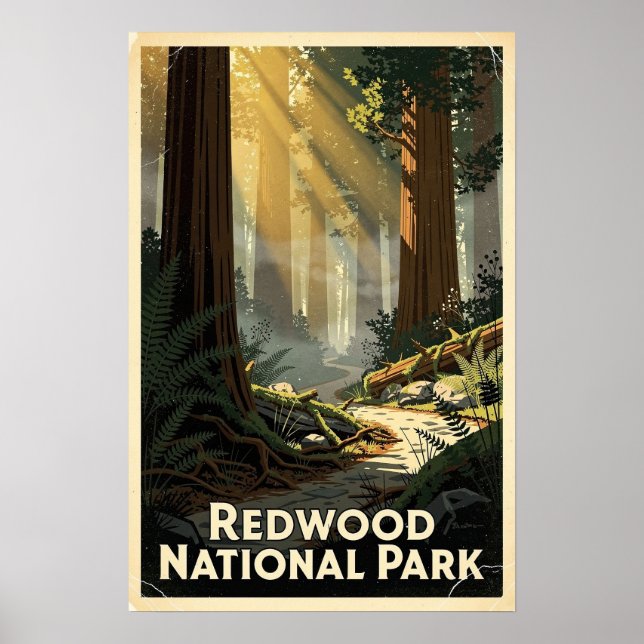 Póster Parque Nacional Redwood Retro (Frente)