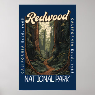 Póster Parque Nacional Redwood Retro Distorsionado