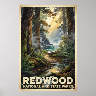 Póster Parque Nacional Redwood Viaje Vintage