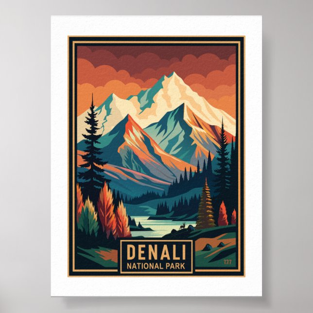 Póster Parque nacional Retro Denali (Frente)