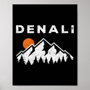 Póster Parque nacional Retro Denali Montañas Alask de épo