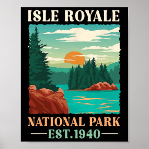Póster Parque Nacional Retro Isle Royale Est 1940 Senderi