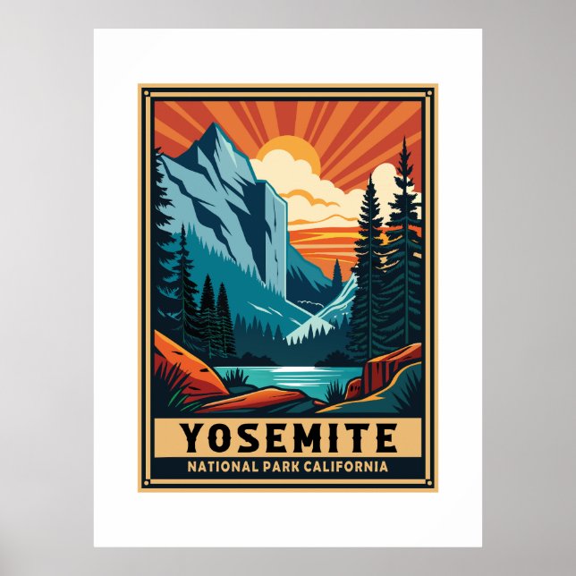 Póster Parque nacional Retro Yosemite (Frente)
