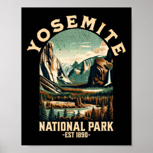 Póster Parque Nacional Retro Yosemite Usa Senderismo Vint