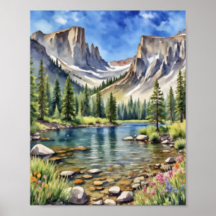 Póster Parque nacional Rocky Mountain Dream Lake Watercol