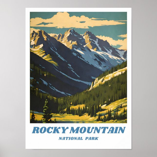 Póster Parque nacional Rocky Mountain ilustracion retro S (Frente)