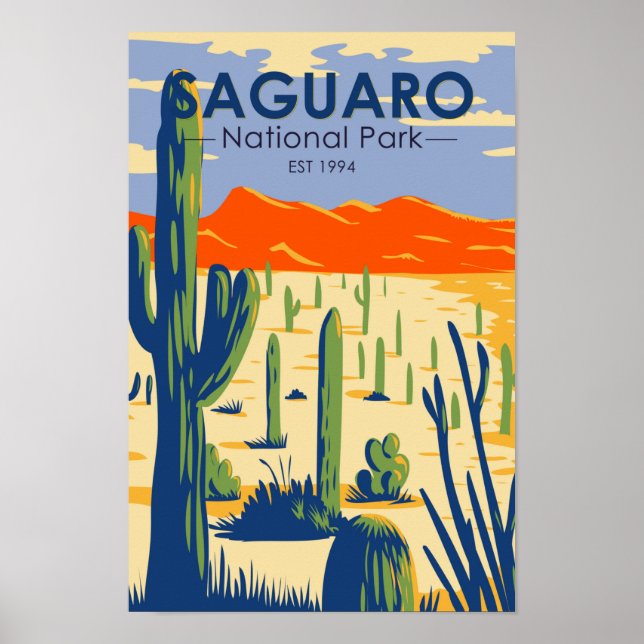 Póster Parque nacional Saguaro Arizona Giant Cactus Vinta (Frente)