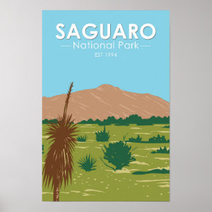 Póster Parque Nacional Saguaro Arizona Rincon Peak Vintag