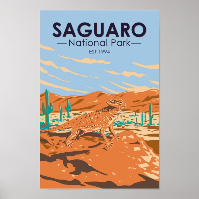Póster Parque nacional Saguaro Horned Lizard Vintage (Frente)