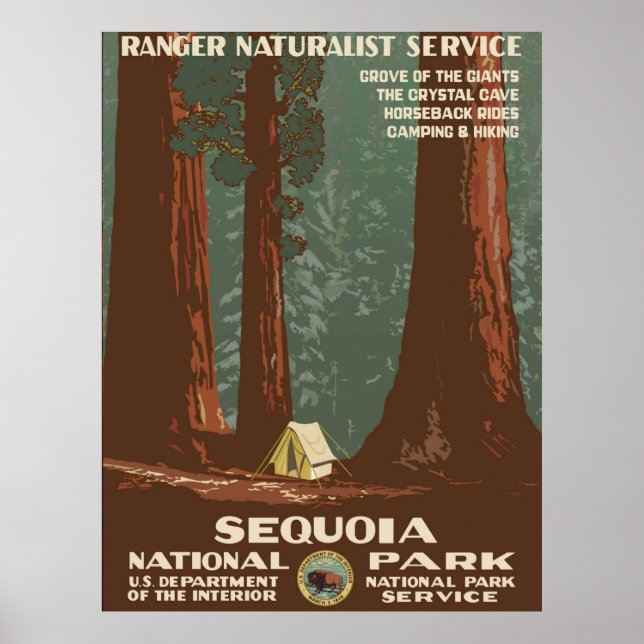 Póster Parque Nacional Sequoia - Afiche de la época de la (Frente)