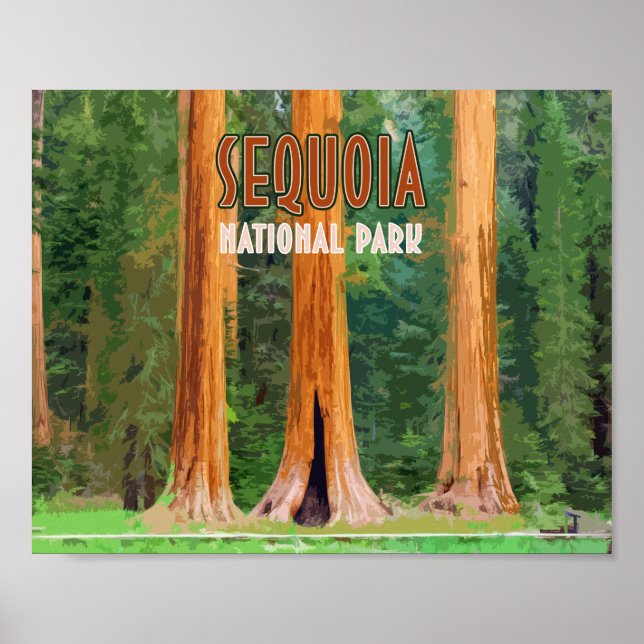 Póster Parque nacional Sequoia California Vintage (Frente)