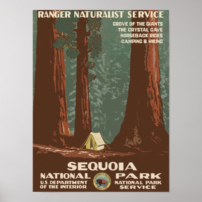 Póster Parque nacional Sequoia Viaje de Vintage USA (Frente)