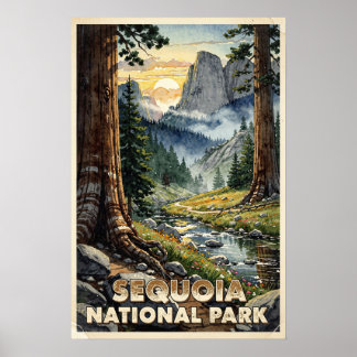 Póster Parque Nacional Sequoia Viaje Vintage