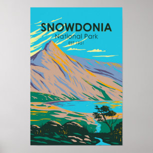 Póster Parque Nacional Snowdonia Gales Lago Glaslyn Vinta