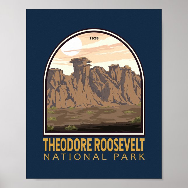 Póster Parque nacional Teodore Roosevelt Emblem Vintage (Frente)