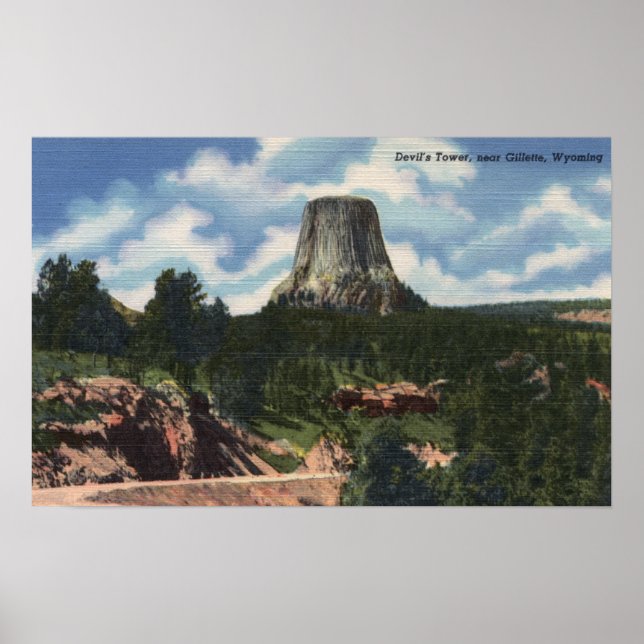Póster Parque nacional Teton, WY - Torre del Diablo cerca (Frente)