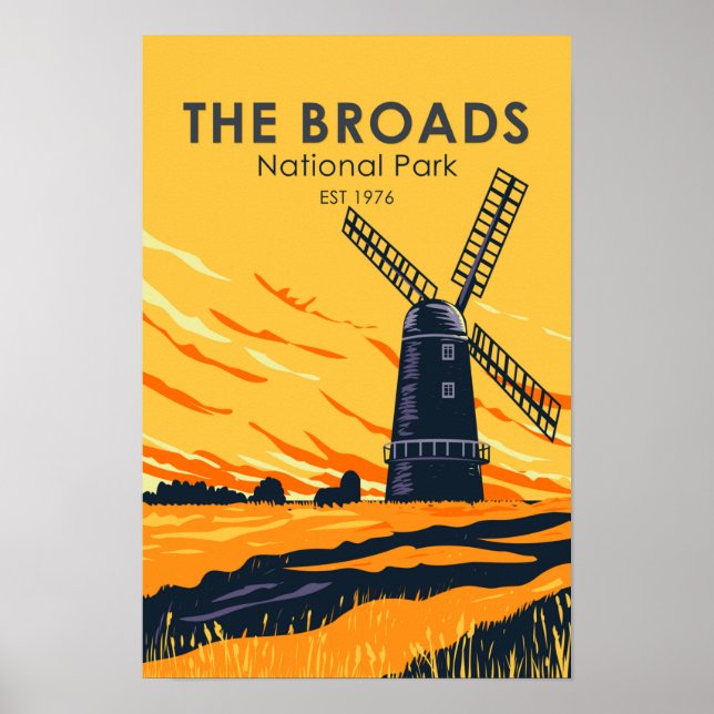 Póster Parque Nacional The Broads Inglaterra Vintage  (Frente)