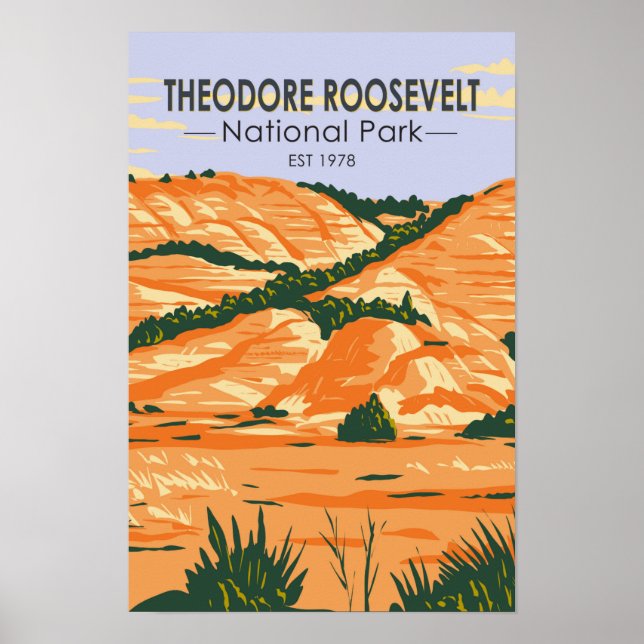 Póster Parque Nacional Theodore Roosevelt Vintage  (Frente)