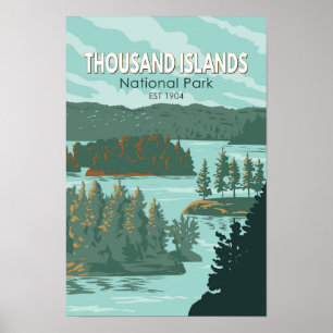 Póster Parque Nacional Thousand Islands Canadá Vintage