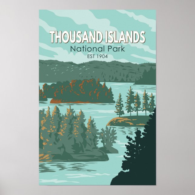 Póster Parque Nacional Thousand Islands Canadá Vintage (Frente)