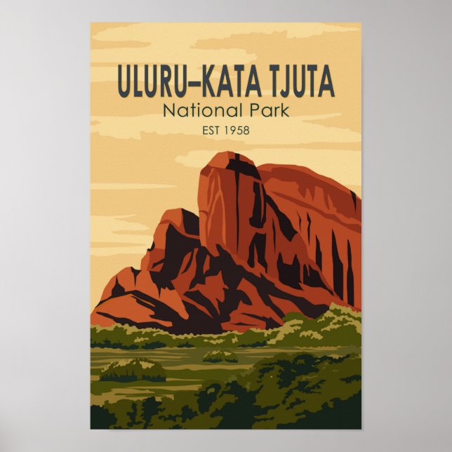 Póster Parque nacional Uluru-Kata Tjuta Australia Vintage (Frente)