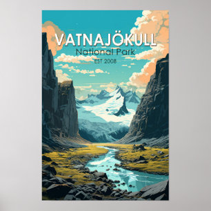 Póster Parque Nacional Vatnajokull Islandia Viaje Vintage