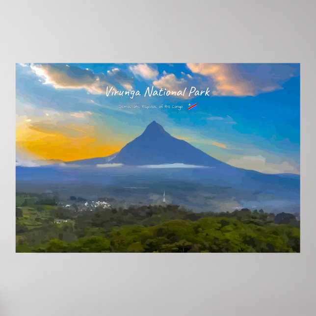 Póster Parque Nacional Virunga, RD Congo - Volcán (Frente)