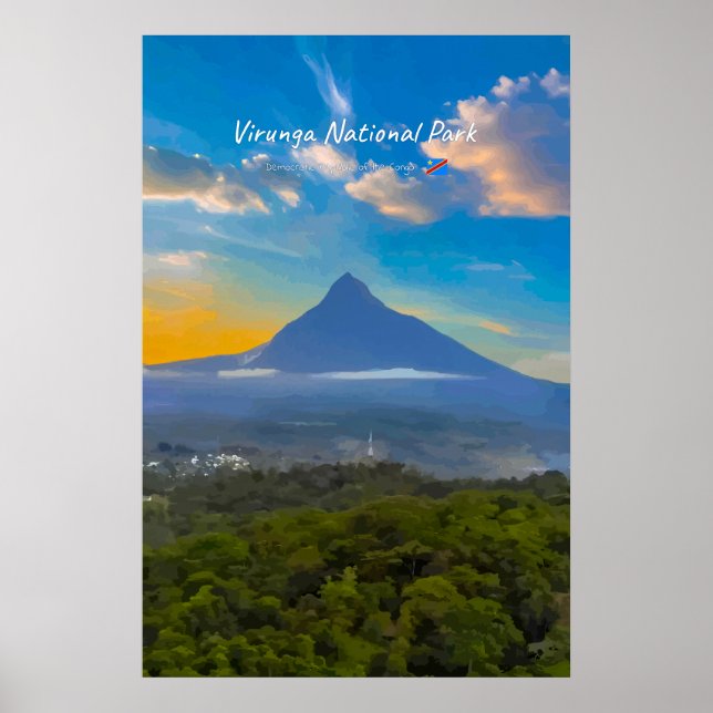 Póster Parque Nacional Virunga, RD Congo - Volcán (Frente)